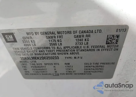 2013 GMC Terrain Sle-1 z USA, uszkodzony, nr VIN 2GKALMEK2D6259233